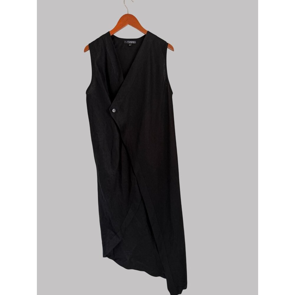 Sleeveless Black Wrap Dress With Button Closure By Metamorphoza 2XL Asymmetrical